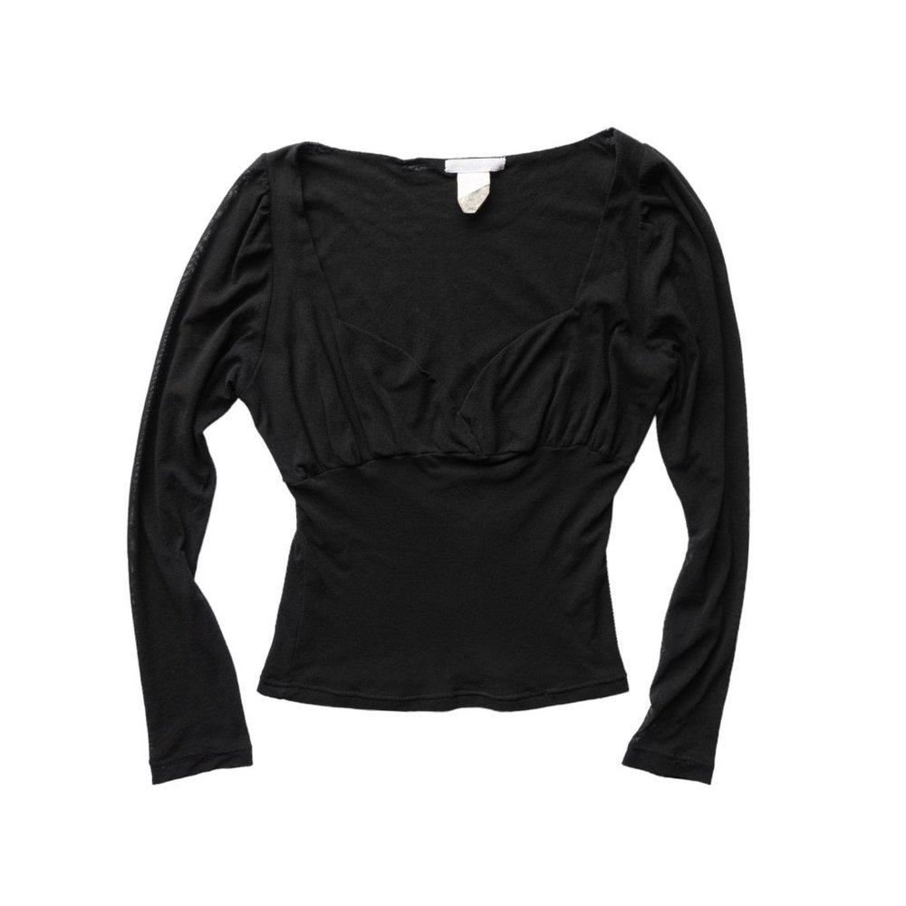 vintage 90s y2k black noir layered mesh sweetheart bustier style long sleeve blo - Picture 9 of 10